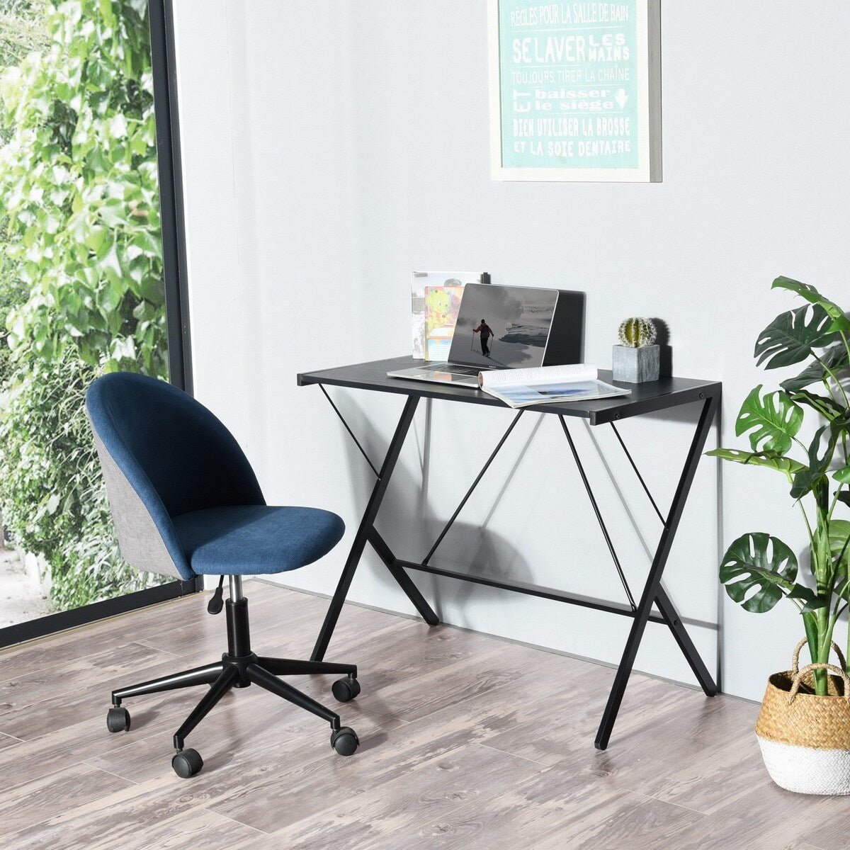 Computer Desk Laptop Writing Study Workstation X-Shaped Metal Frame