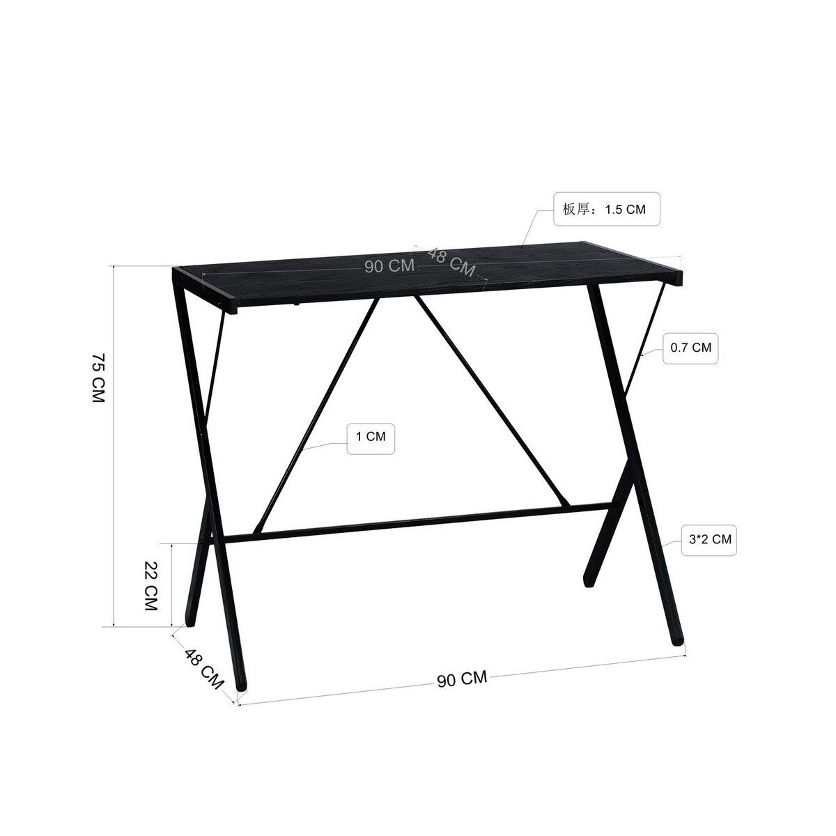 Computer Desk Laptop Writing Study Workstation X-Shaped Metal Frame