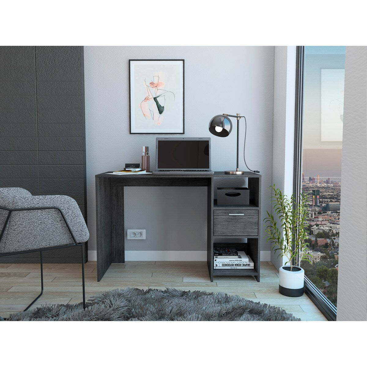 Computer Desk for Home Office, One Drawer, Two Shelves