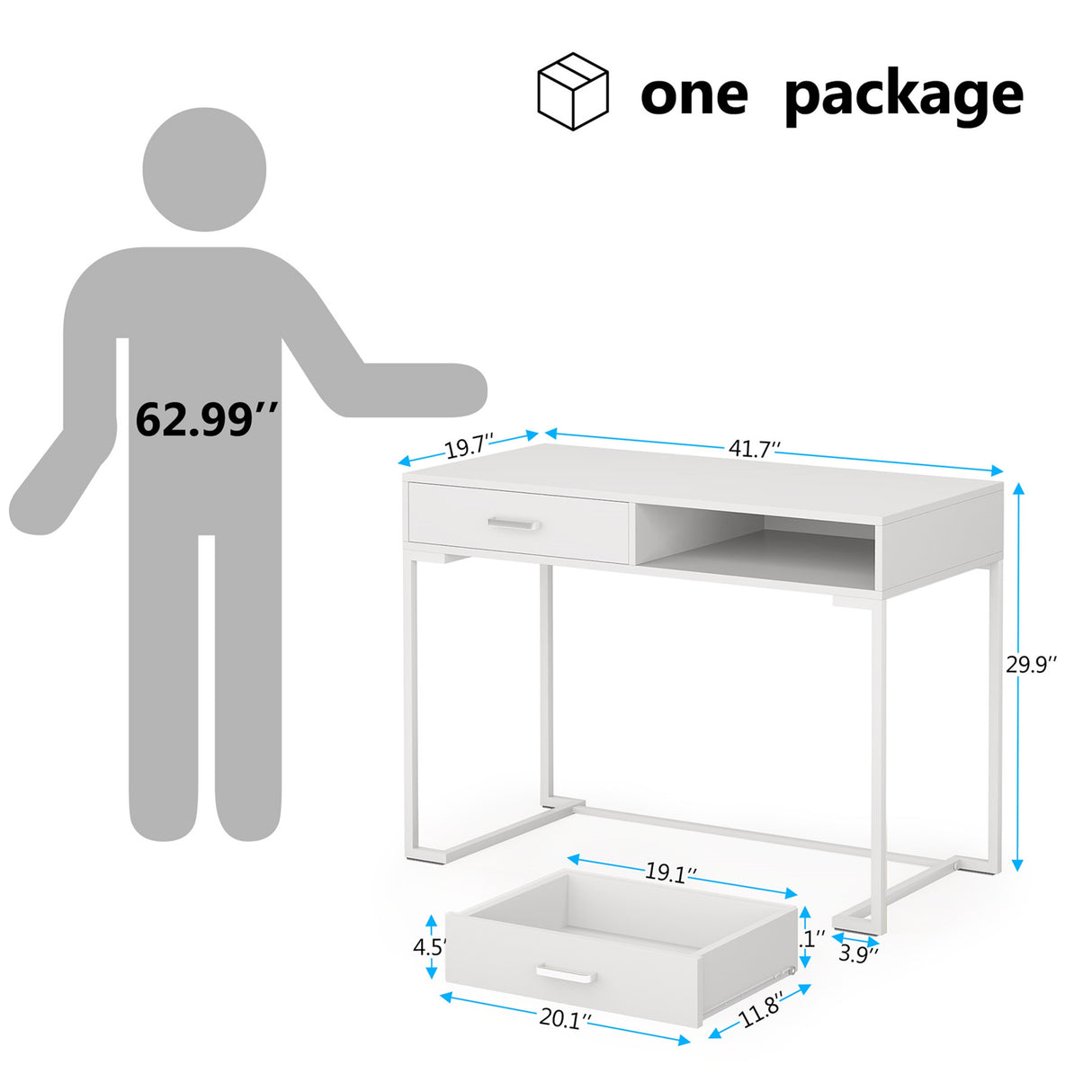Computer Desk with 2 Drawers, Modern Study Writing Table with Storage for Home Office
