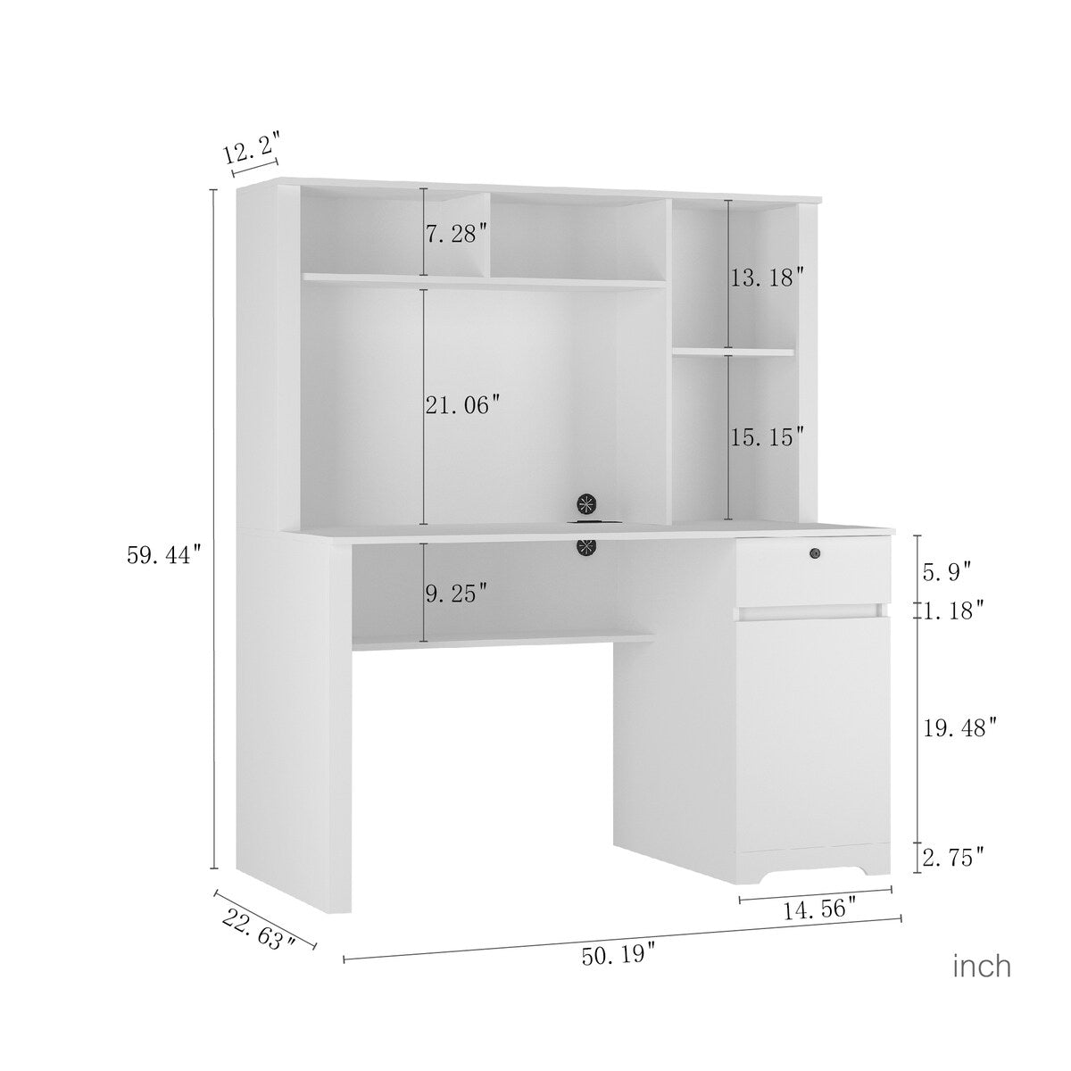 Computer Desk with Hutch & Bookshelf, Home Office Desk with Drawers, 3 AC Outlets& 2 USB Charging Ports, Study Laptop Table