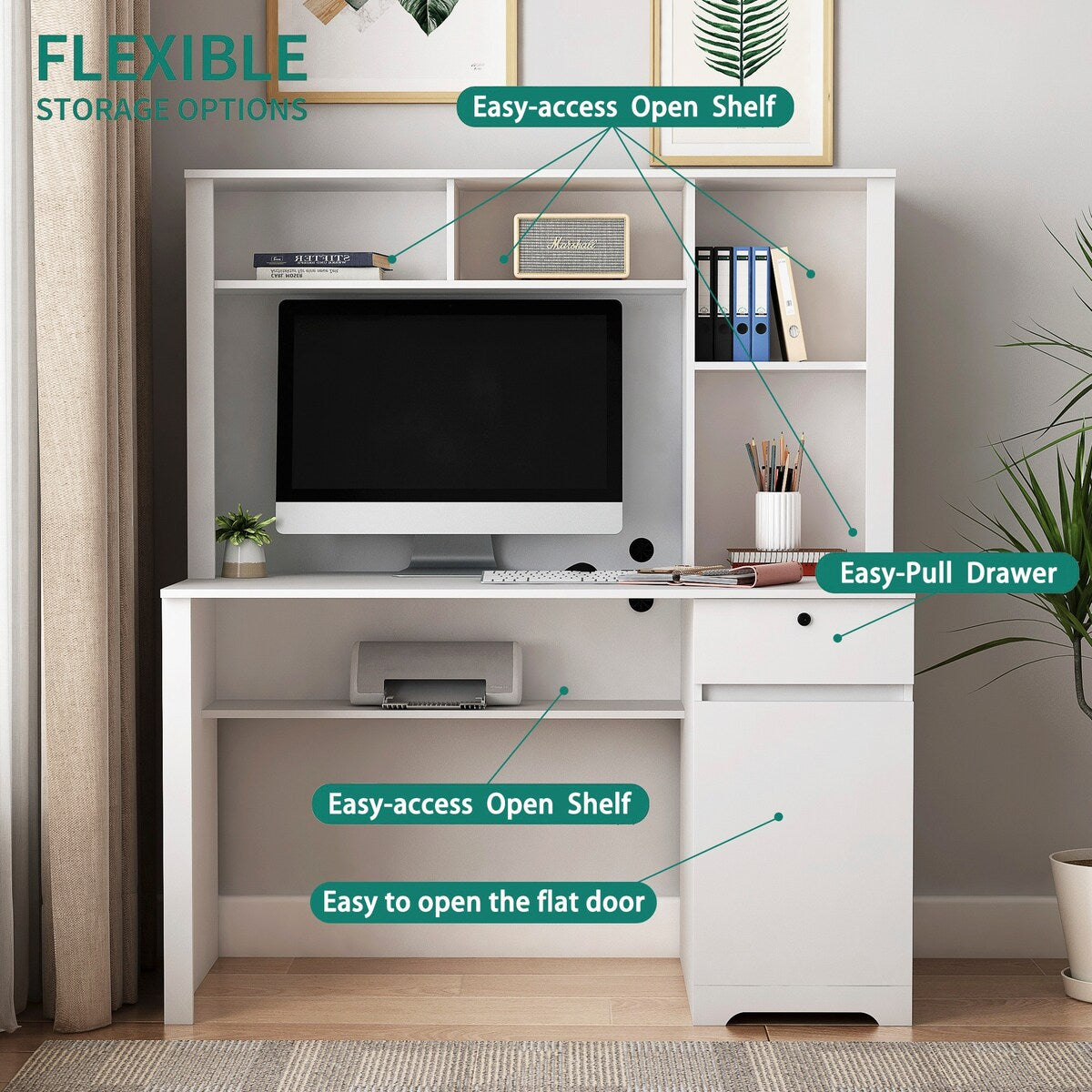 Computer Desk with Hutch & Bookshelf,Wood Executive Desk Teens Student Desk Writing Laptop Home Office Desk with Drawers