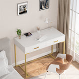 Computer Desk with 2 Drawers, Modern Study Writing Table with Storage for Home Office