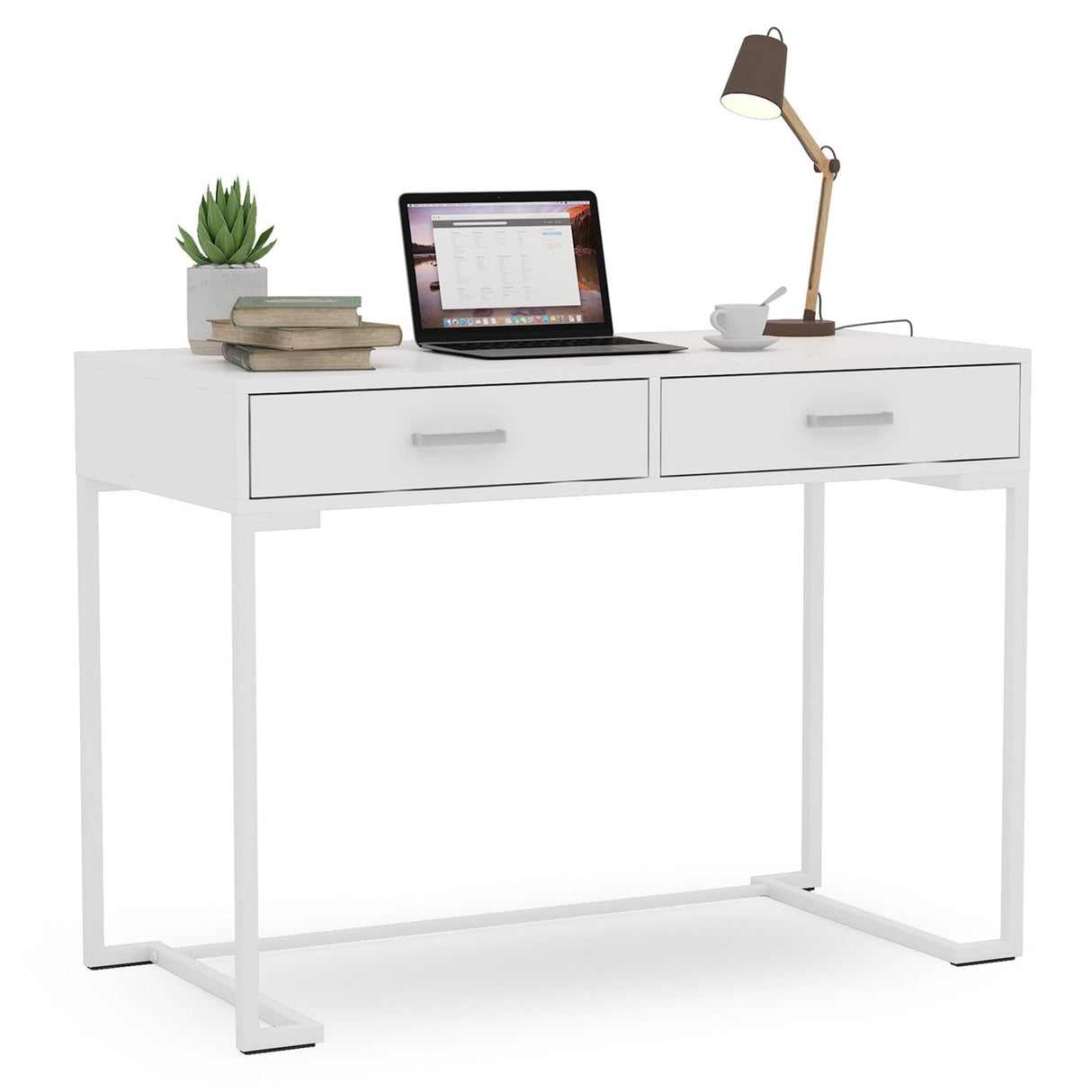 Computer Desk with 2 Drawers, Modern Study Writing Table with Storage for Home Office