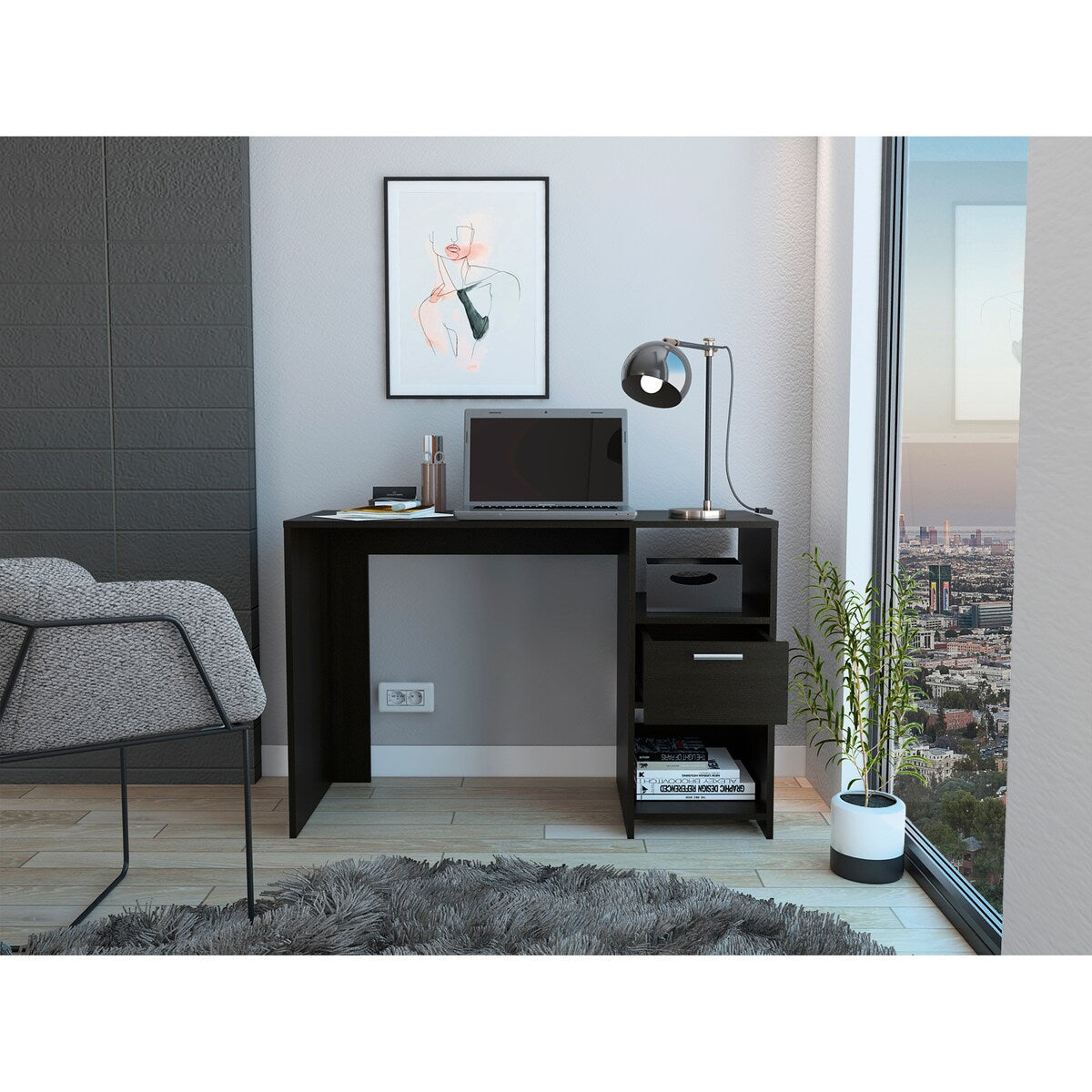 Computer Desk,Writing Desk, One Drawer, Two Shelves