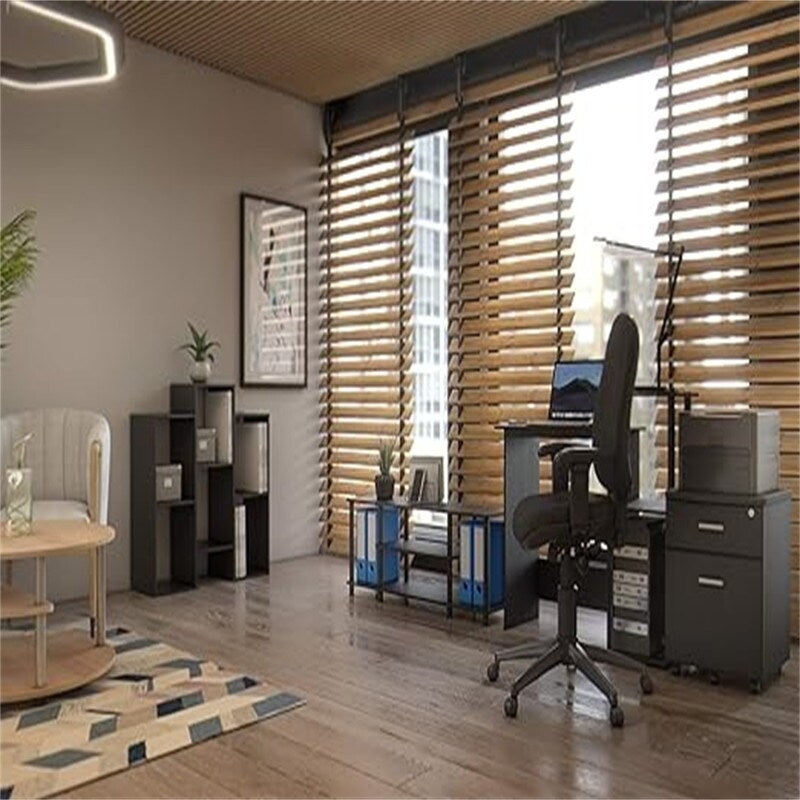 Computer desk and square shelves