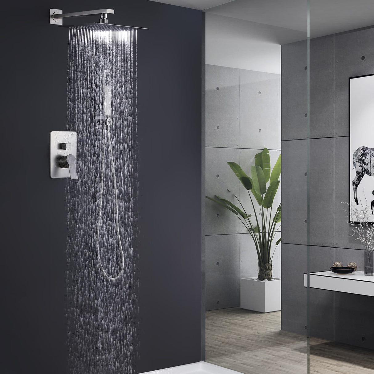Concealed Square Two-Function Two-Handle Bathroom Shower Set Shower System with Rough-In Valve