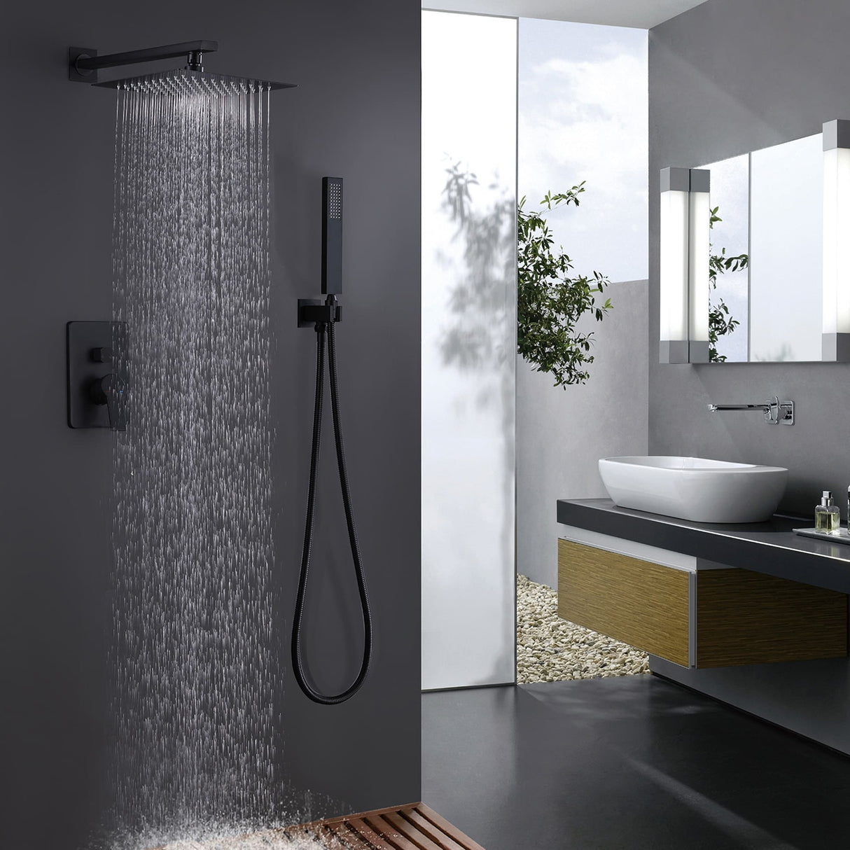 Concealed Square Two-Function Two-Handle Bathroom Shower Set Shower System with Rough-In Valve