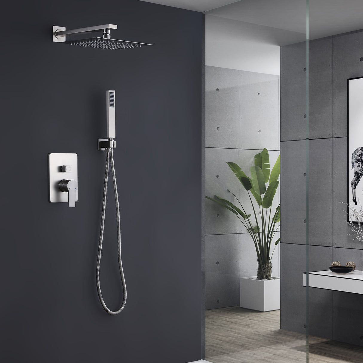 Concealed Square Two-Function Two-Handle Bathroom Shower Set Shower System with Rough-In Valve