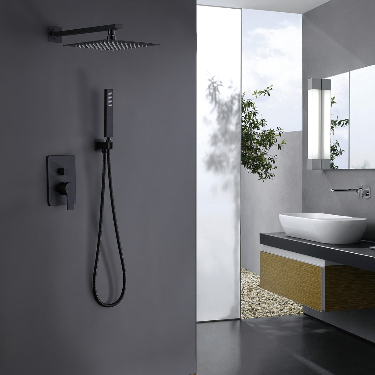 Concealed Square Two-Function Two-Handle Bathroom Shower Set Shower System with Rough-In Valve
