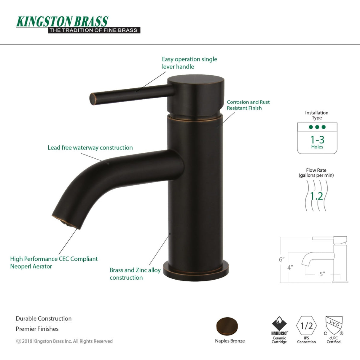 Kingston Brass Concord Single-Handle Bathroom Faucet with Push Pop-Up
