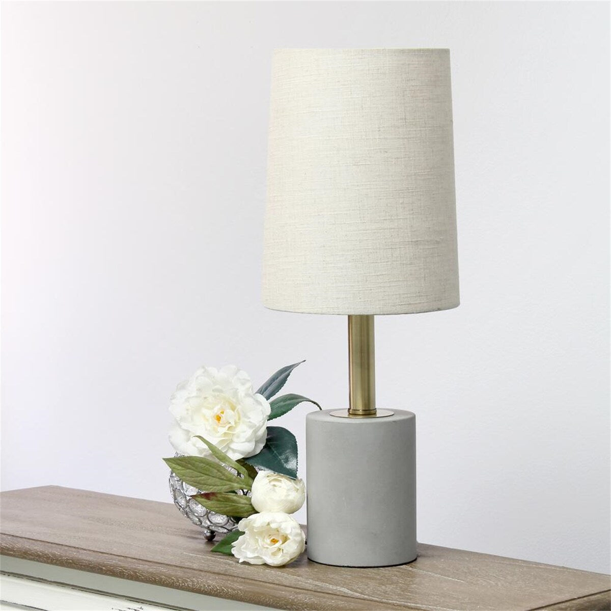 Concrete Base Table Lamp with Antique Brass Detail