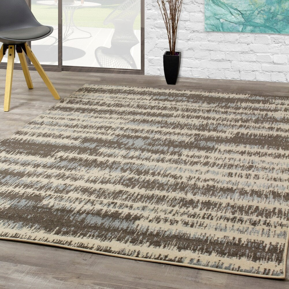 Confort Cream/Grey Polypropylene Pencil Stripes Rug (5'3 x 7'7) - 5'3" x 7'7"