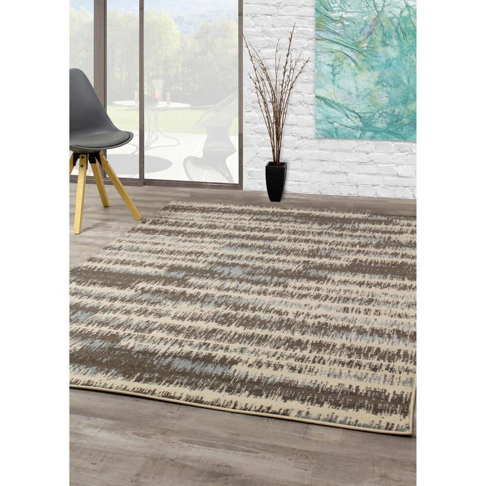 Confort Cream/Grey Polypropylene Pencil Stripes Rug (5'3 x 7'7) - 5'3" x 7'7"