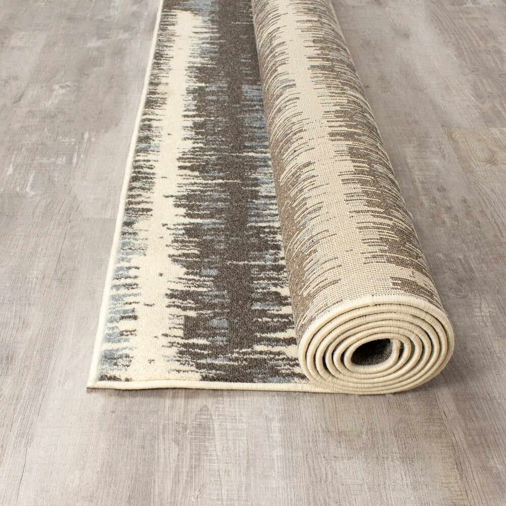 Confort Cream/Grey Polypropylene Pencil Stripes Rug (5'3 x 7'7) - 5'3" x 7'7"