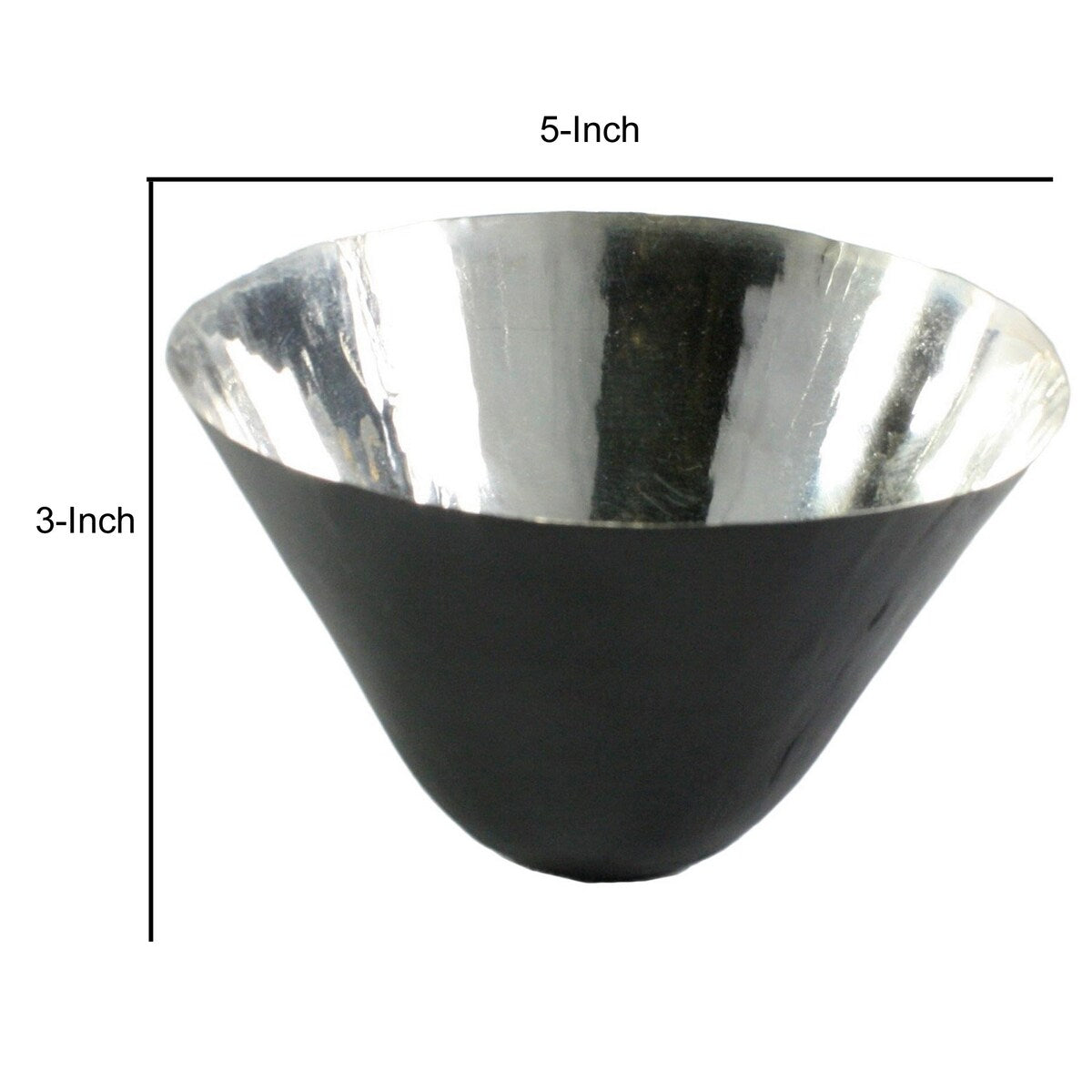 Conical Shaped Metal Bowl Design Accent Decor, Silver