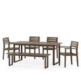 Conifer Outdoor Acacia Wood Outdoor 6 Piece Dining Set with Bench by Christopher Knight Home