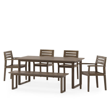 Conifer Outdoor Acacia Wood Outdoor 6 Piece Dining Set with Bench by Christopher Knight Home