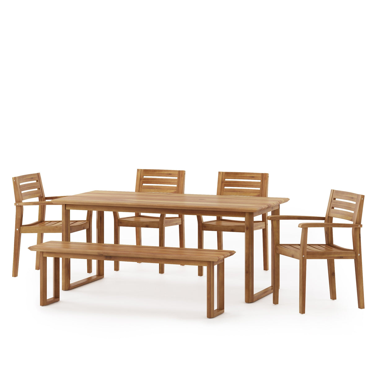 Conifer Outdoor Acacia Wood Outdoor 6 Piece Dining Set with Bench by Christopher Knight Home