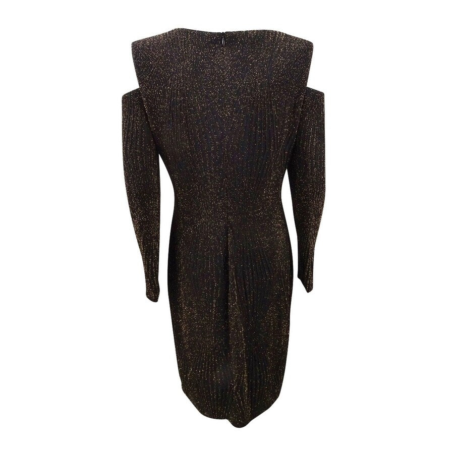 Connected Women's Cold-Shoulder Glitter Jacquard Dress (14, Black/Gold)