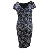 Connected Women's Embroidered-Glitter Dress (10, Navy)