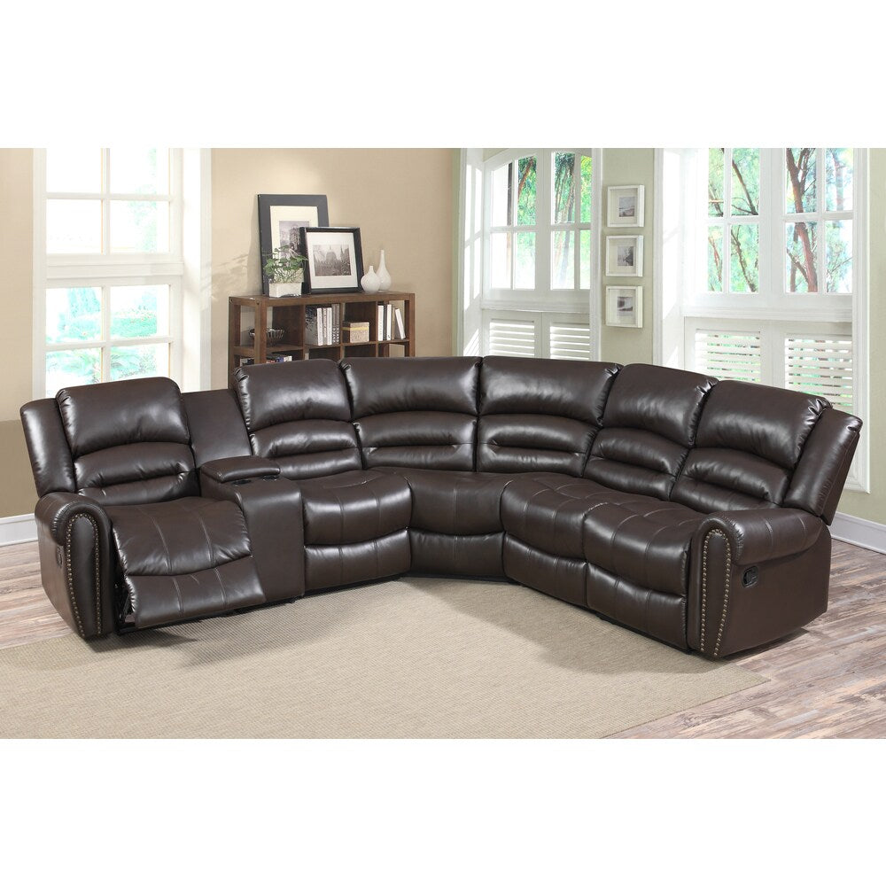 Connie Brown Faux-leather 6-piece Reclining Sectional Living Room Sofa Set with Storage Console