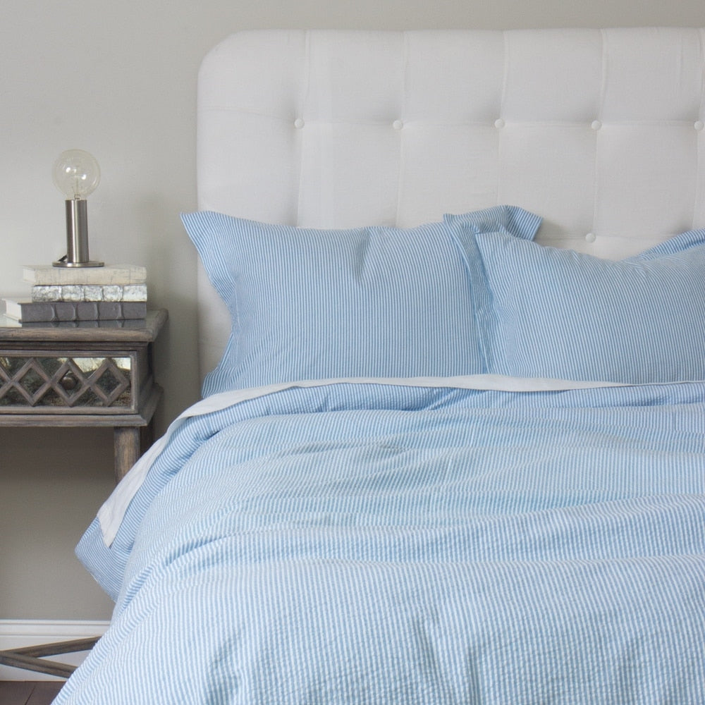 Connie Blue Cotton Seersucker Duvet Cover