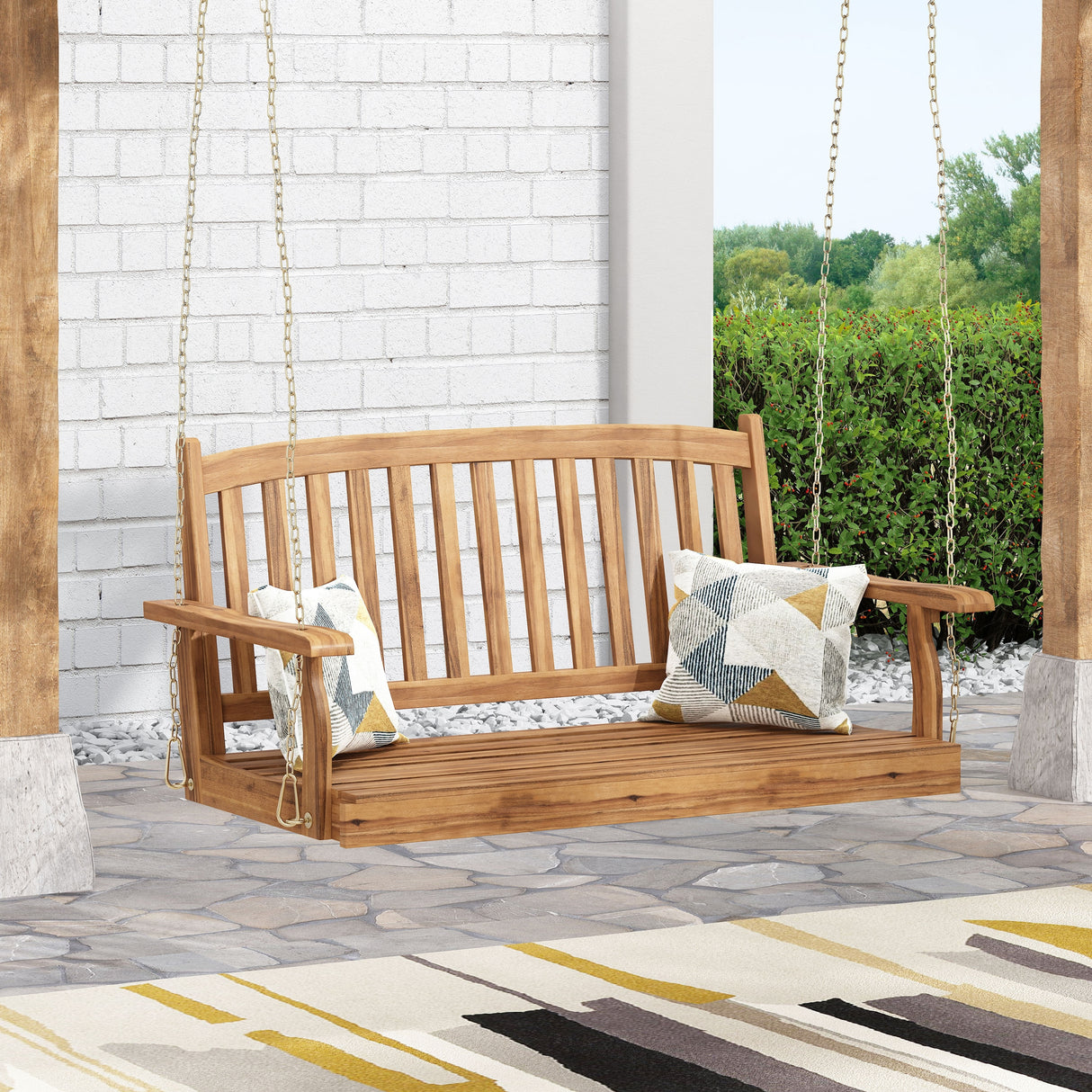 Connor Outdoor Acacia Wood Hanging Porch Swing by Christopher Knight Home