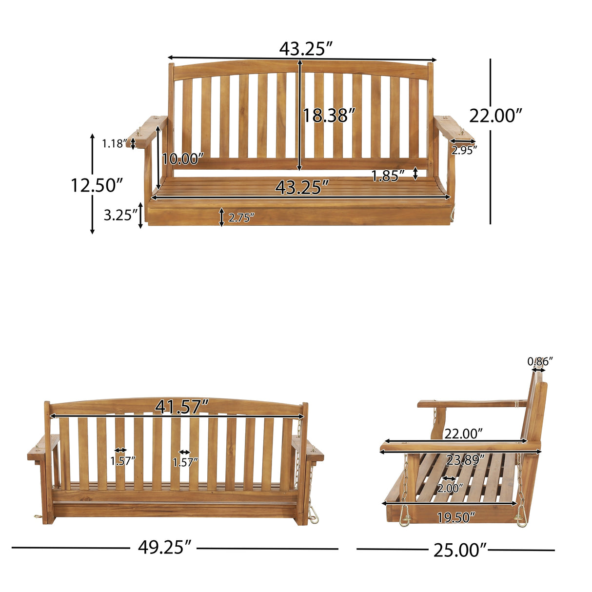 Connor Outdoor Acacia Wood Hanging Porch Swing by Christopher Knight Home