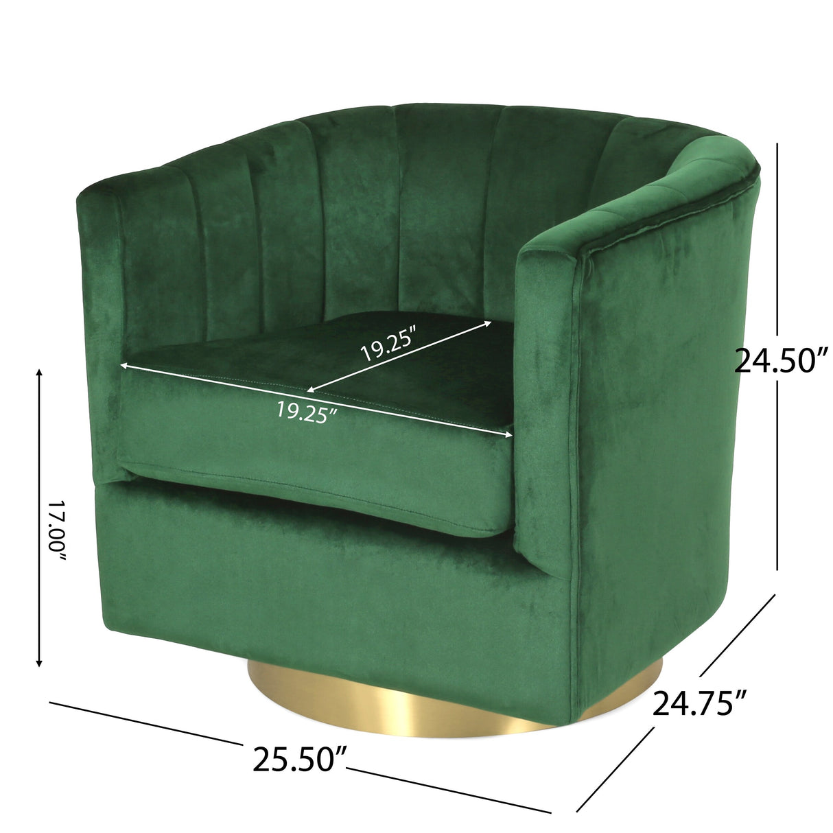 Conrail Glam Velvet Swivel Club Chair by Christopher Knight Home - 25.50" L x 24.75" W x 24.50" H