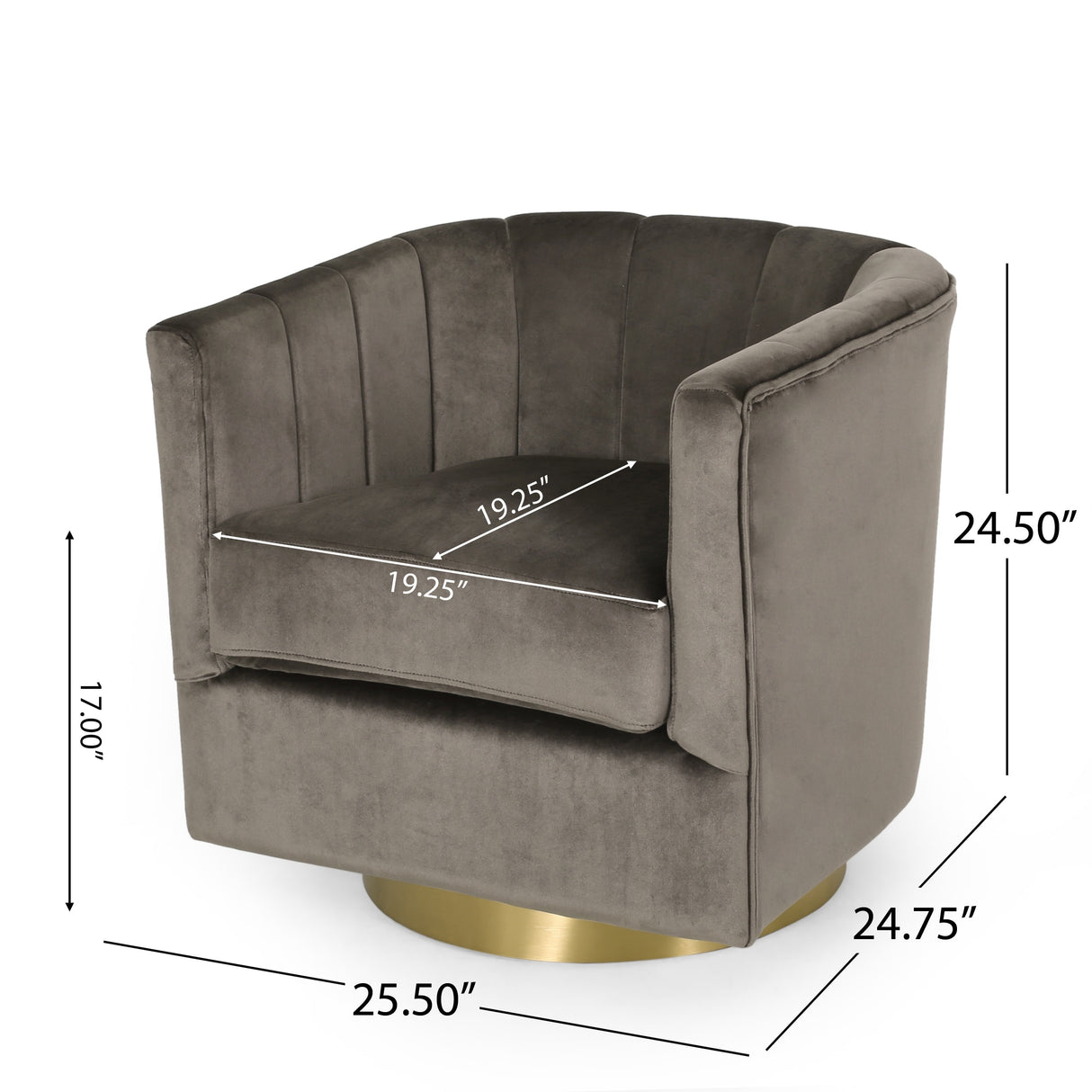 Conrail Glam Velvet Swivel Club Chair by Christopher Knight Home - 25.50" L x 24.75" W x 24.50" H