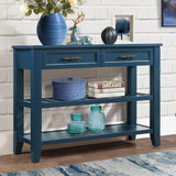 Console Sofa Table with 2 Storage Drawers and 2 Tiers Shelves,Mid-Century Style 42''Solid Wood Buffet Sideboard for Living Room