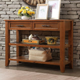 Console Sofa Table with 2 Storage Drawers and 2 Tiers Shelves,Mid-Century Style 42''Solid Wood Buffet Sideboard for Living Room