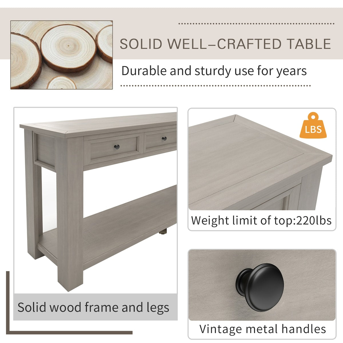 Console Table/Sofa Table with Storage Drawers and Bottom Shelf - 63"L x 14"W x 30"H