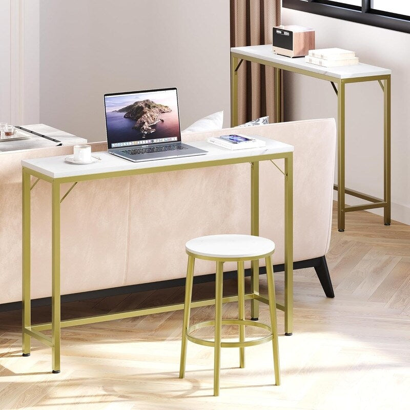 Console Table, 2-Tier Entryway Table with Storage, Narrow Sofa Table with V Design