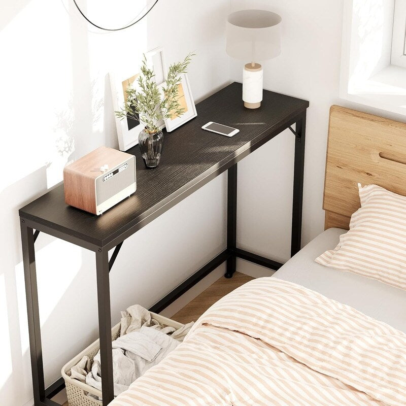 Console Table, 2-Tier Entryway Table with Storage, Narrow Sofa Table with V Design