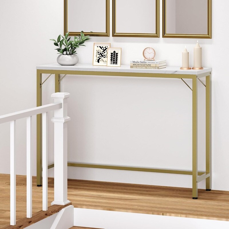 Console Table, 2-Tier Entryway Table with Storage, Narrow Sofa Table with V Design