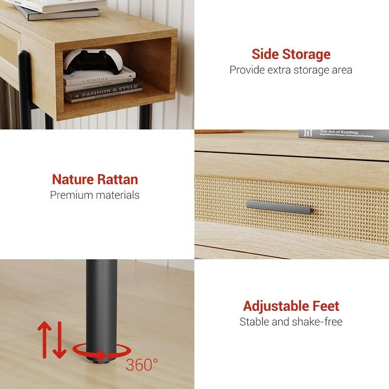 Console Table, Sofa Tables Rattan Entryway Table with Storage Drawer