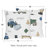Construction Truck Collection 18in. Decorative Accent Throw Pillows (Set of 2) - Grey Yellow Black Blue and Green Transportation