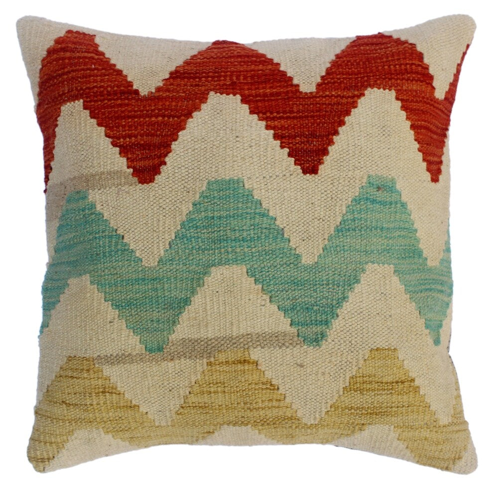 Consuelo Ivory/Lime Green Hand-Woven Kilim Throw Pillow(18"x18")