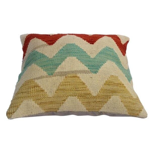 Consuelo Ivory/Lime Green Hand-Woven Kilim Throw Pillow(18"x18")