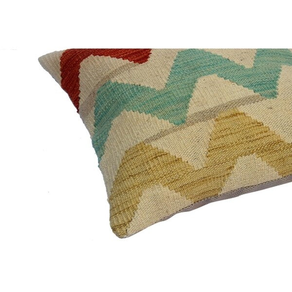 Consuelo Ivory/Lime Green Hand-Woven Kilim Throw Pillow(18"x18")