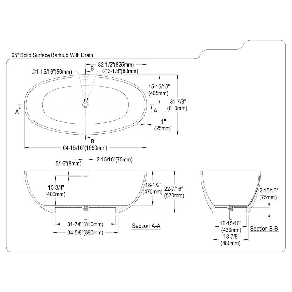 Kingston Brass Contemporary 65-inch Solid Surface Freestanding Oval Bathtub