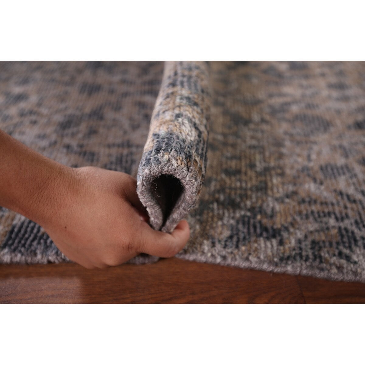 Contemporary Abstract Square Area Rug Hand-Knotted Wool Carpet - 5'2" X 4'11"