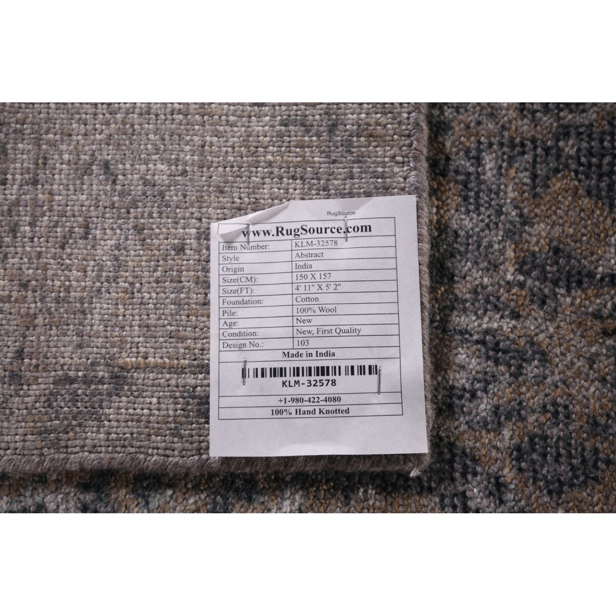 Contemporary Abstract Square Area Rug Hand-Knotted Wool Carpet - 5'2" X 4'11"
