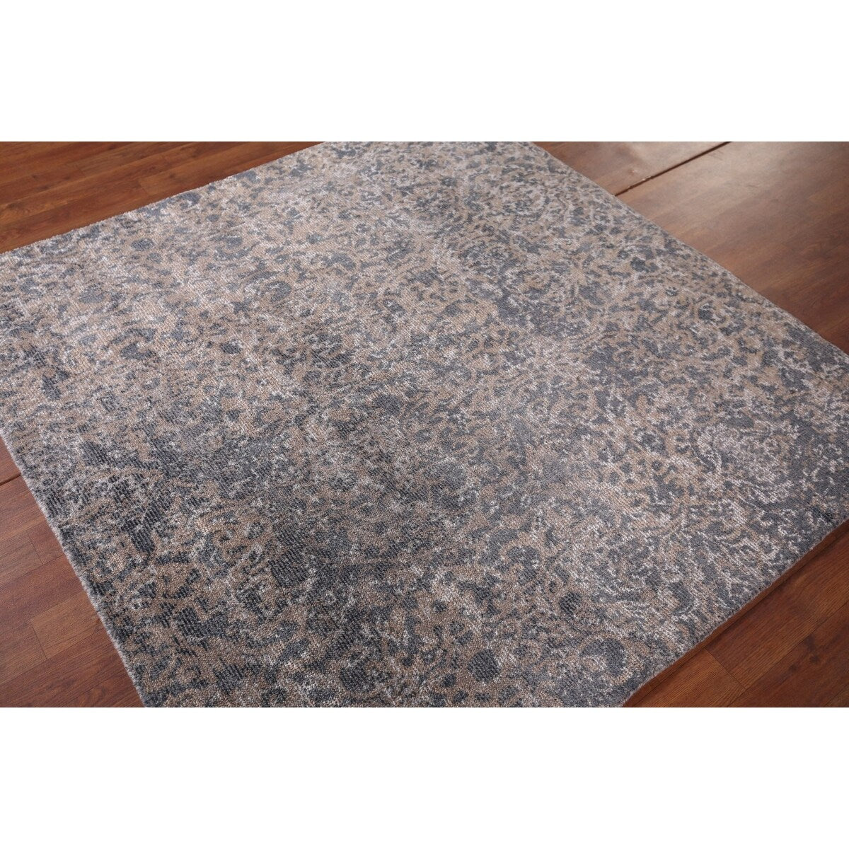 Contemporary Abstract Square Area Rug Hand-Knotted Wool Carpet - 5'2" X 4'11"