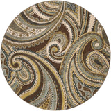 Contemporary Brown/Green Paisley Floral Kinet Area Rug - 6'7" Round