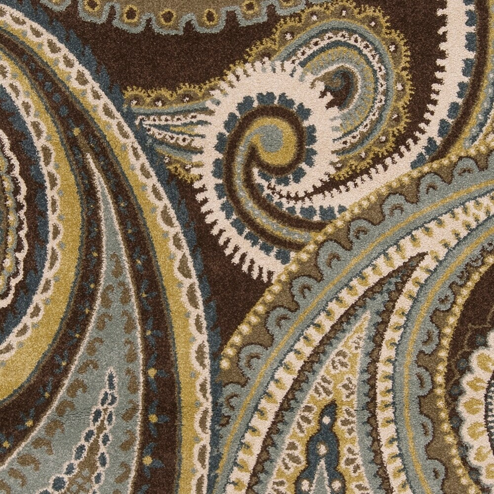 Contemporary Brown/Green Paisley Floral Kinet Area Rug - 6'7" Round