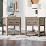 Contemporary Brushed Wooden Nightstand with Drawer and Shelf - Sleek Bedside Table Set for Clutter-Free Storage in Any Room