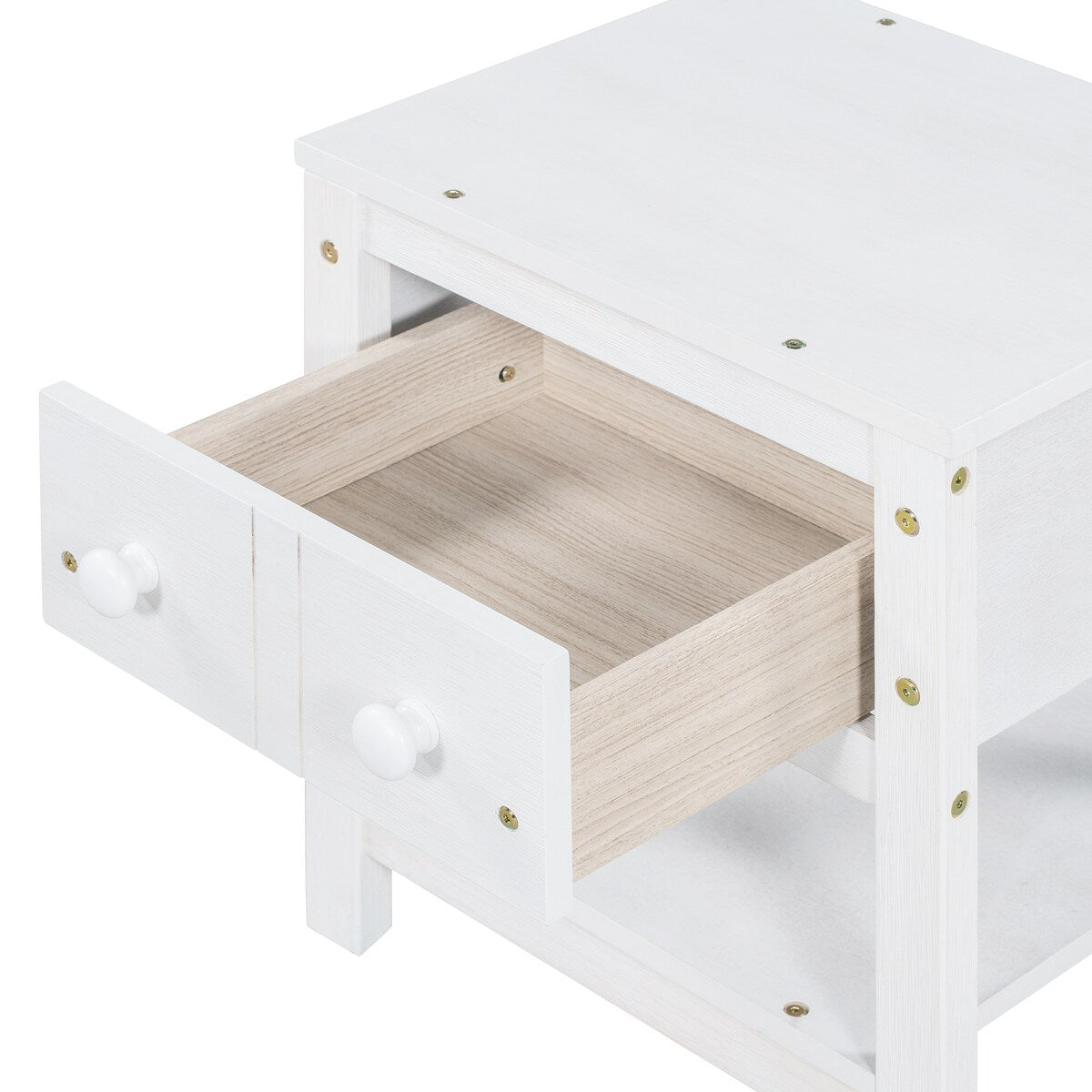 Contemporary Brushed Wooden Nightstand with Drawer and Shelf - Sleek Bedside Table Set for Clutter-Free Storage in Any Room